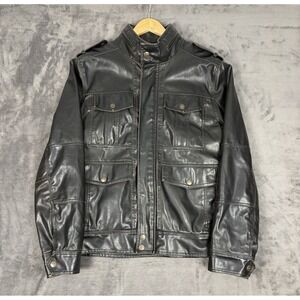 Levis Jacket Mens L Brown Faux Leather Trucker Coat Full Zip Snap Outdoor Work